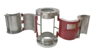Multi-component magnetic plate assembly designed to surround and protect existing process pipes.