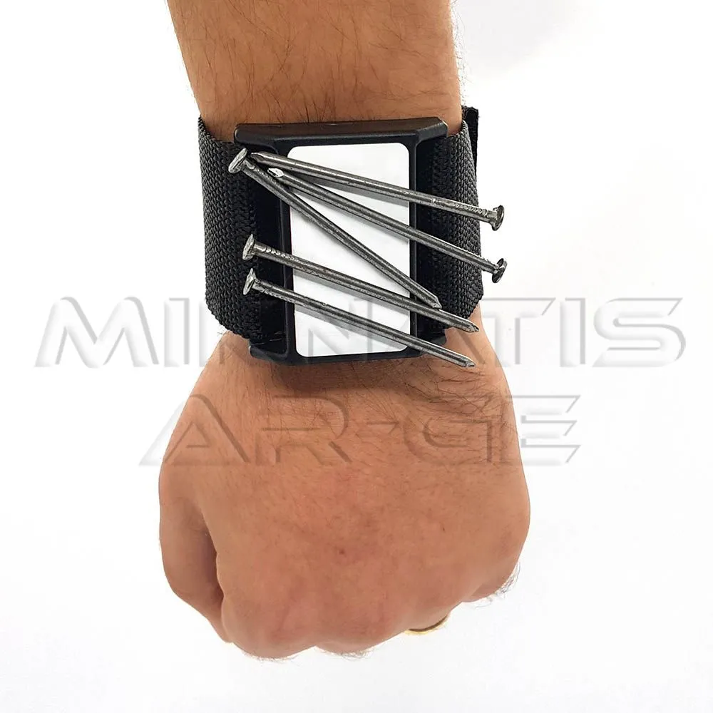 Magnetic Bracelet Tool Holder - Wristband holding screws, nuts, and bolts
